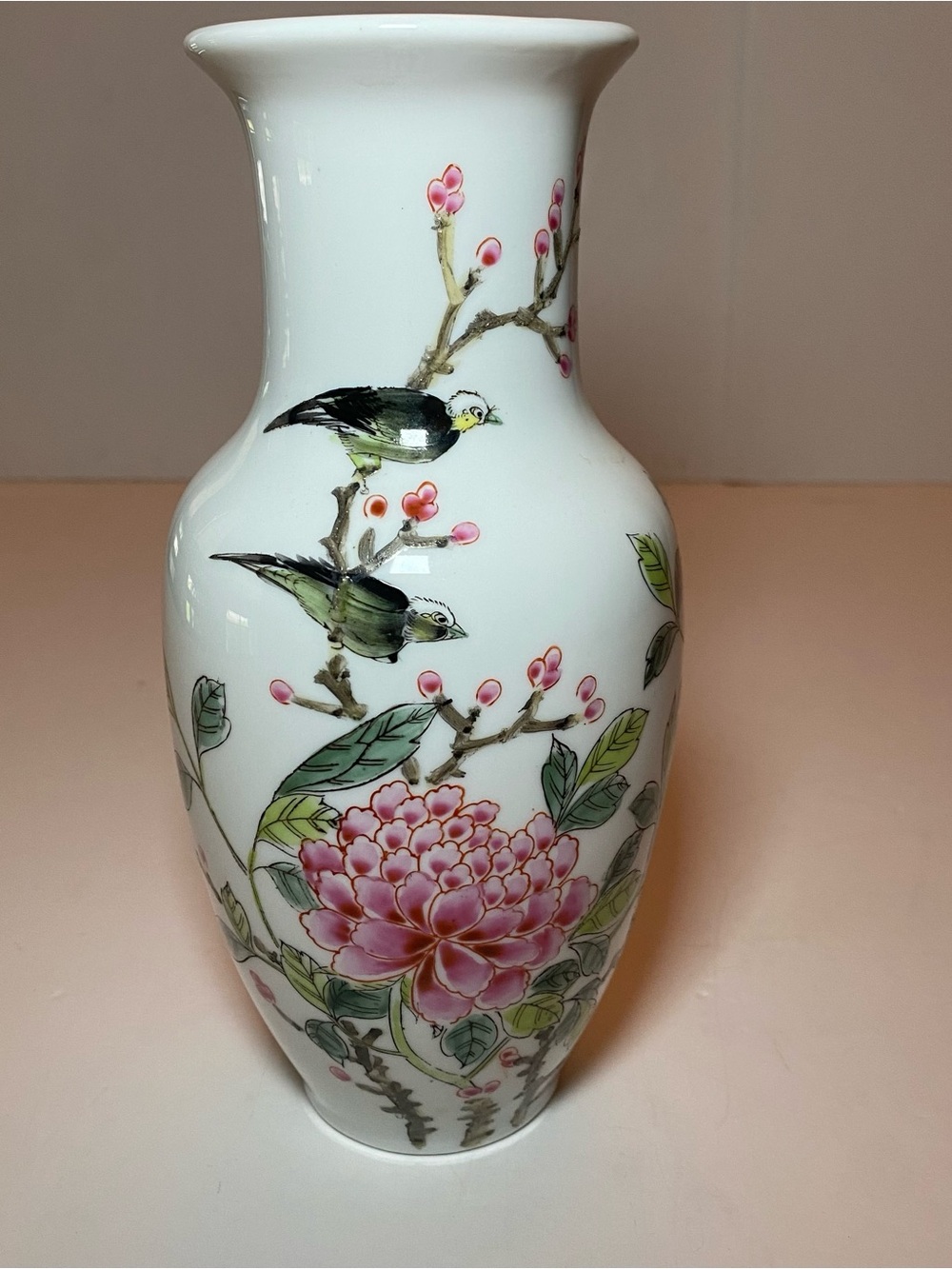 Vintage Japan Porcelain Vase in Chinoiserie Design with Birds and Peonies